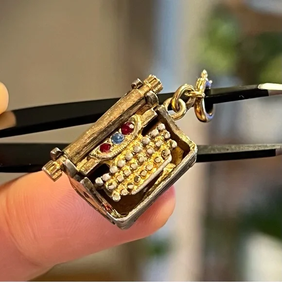 Monet Gold and Silver Typewriter Charm with Red and Blue Accents - Picture 1 of 8